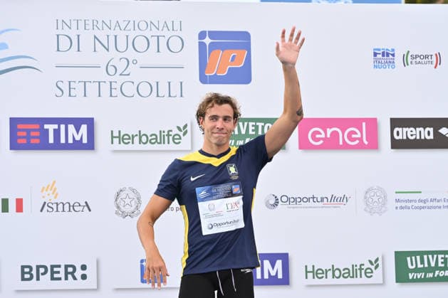 IPA86115111 - Marco De Tullio wins the gold medal in the men s 400-meter freestyle on the first day of the 62nd Settecolli International Swimming Trophy at the Foro Italico in Rome on June 26, 2026.  Copyright: xDomenicoxCippitelli IPAxSportx xx 86115111