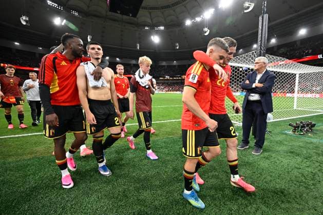 New Zealand vs Belgium - FIFA World Cup, WM, Weltmeisterschaft, Fussball 2026 VANCOUVER, CANADA - JUNE 26 : Lukebakio Dodi forward of Belgium, Fernandez-Pardo Matias forward of Belgium, Trossard Leandro forward of Belgium, :b22= after the game during the FIFA World Cup 2026 Group G match between New Zealand and Belgium at the BC Place Stadium on June 26, 2026 in Vancouver, Canada, 26 06 2026 Vancouver Canada  Copyright: xNicoxVereeckenx