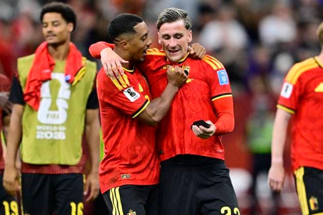 New Zealand vs Belgium - FIFA World Cup, WM, Weltmeisterschaft, Fussball 2026 VANCOUVER, CANADA - JUNE 26 : Tielemans Youri midfielder of Belgium and Saelemaekers Alexis midfielder of Belgium celebrate the win during the FIFA World Cup 2026 Group G match between New Zealand and Belgium at the BC Place Stadium on June 26, 2026 in Vancouver, Canada, 26 06 2026 Vancouver Canada  Copyright: xJanxDexMeuleneirx