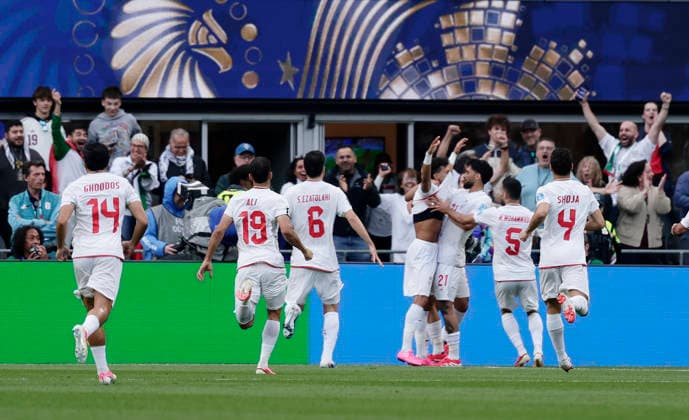 (260627) -- SEATTLE, June 27, 2026 -- Players of Iran celebrate scoring during the group G match between Egypt and Iran at the 2026 FIFA World Cup, WM, Weltmeisterschaft, Fussball at Seattle Stadium in Seattle, the United States, June 26, 2026. (Photo by Xinhua) (SP)U.S.-SEATTLE-FOOTBALL-FIFA WORLD CUP-GROUP G-EGY VS IRN ArthurxDong 