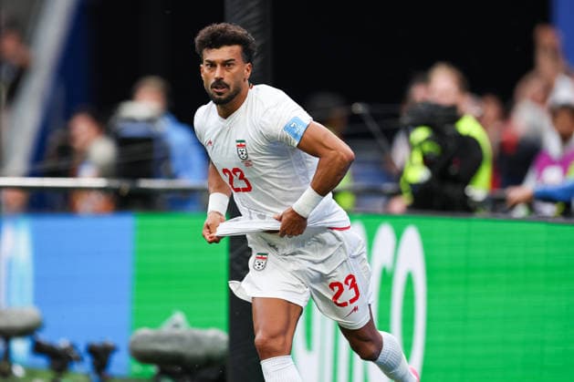 SEATTLE, WA - JUNE 26: Defender Ramin Rezaeian 23 of IR Iran reacts after scoring a goal during the FIFA World Cup, WM, Weltmeisterschaft, Fussball 2026 Group G match between Egypt and IR Iran on June 26, 2026 at Seattle Stadium in Seattle, Washington. (Photo by Henry Rodenburg Icon Sportswire) SOCCER: JUN 26 FIFA World Cup 26 Group G - Egypt vs IR Iran EDITORIAL USE ONLY Icon260626015