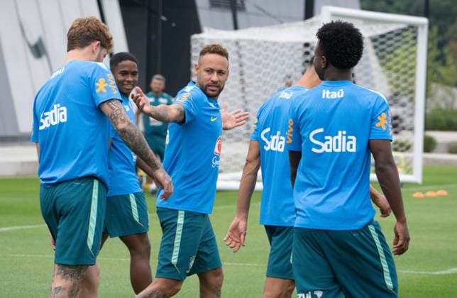Brazil national team, Nationalteam Training Day FIFA World Cup, WM, Weltmeisterschaft, Fussball 2026 Neymar and Vinicius Jr. during the Brazilian national football team training session before the FIFA World Cup 2026 group C match against Japan . on June 26, 2026, in Morristown, New Jersey. Morristown New Jersey United States Copyright: xSantiagoxArmasx