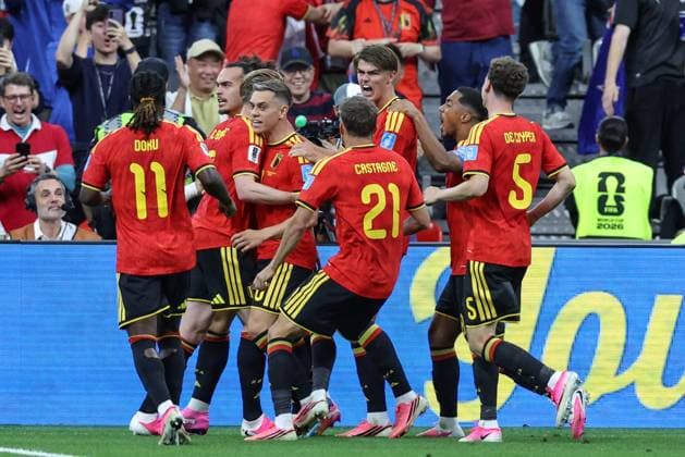Belgium s Leandro Trossard celebrates after scoring during a soccer game between Belgian national team, Nationalteam Red Devils and New Zealand, on Friday 26 June 2026, at the BC Place Vancouver stadium in Vancouver, Canada, the third game in the group stage of the FIFA World Cup, WM, Weltmeisterschaft, Fussball 2026. The Diables Rouges - Rode Duivels were drawn into Group G. BRUNOxFAHY  x179509106x