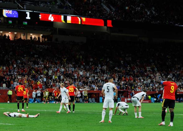 June 26, 2026, Vancouver, British Columbia, Canada: (R) Romelu Lukaku 9 of Belgium celebrates scoring his team s fourth goal during the FIFA World Cup, WM, Weltmeisterschaft, Fussball 2026 Group G match between New Zealand and Belgium at BC Place Vancouver. Vancouver Canada - ZUMAc132 20260626_fap_c132_014 Copyright: xAndrewxChinx