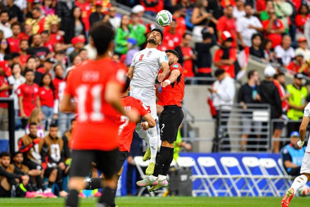 June 26, 2026: Iran forward Mohammad Mohebi (8) heads the ball during the FIFA World Cup, WM, Weltmeisterschaft, Fussball group stage match between Egypt and Iran in Seattle, WA. The match ended in a 1-1 draw. CSM Seattle United States - ZUMAc04_ 20260626_zma_c04_417 Copyright: xStevexFaberx