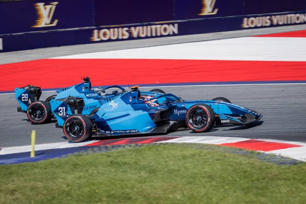MOTORSPORTS, FORMULA 1 - GP of Austria 2026 SPIELBERG,AUSTRIA,27.JUN.26 - MOTORSPORTS, FORMULA 1 - Grand Prix of Austria, Red Bull Ring, FIA Formula 3, sprint race. Image shows Gerrard Xie (CHN DAMS Lucas Oil) and Nicola Lacorte (ITA DAMS Lucas Oil).  GEPAxpictures xMatthiasxTrinkl