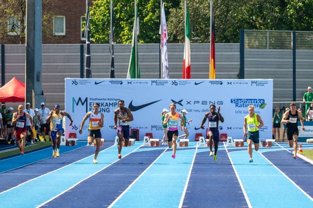 Der 2. Lauf ueber 100m ist gestartet mit: Dario Dester (ITA), Devon Williams (USA), Harrison Williams (USA), Leo Neugebauer (GER, VfB Stuttgart), Sander Skotheim (Norwegen), Makenson Gletty (FRA), Sven Jansons (NED) und Marcel Meyer (GER, Hannover 96). Stadtwerke Ratingen Mehrkampfmeeting 2026, Leichtathletik, 27. u. 28.06.2026 Stadtwerke Ratingen Mehrkampfmeeting 2026, Leichtathletik, 27. u. 28.06.2026 Ratingen *** The second 100-meter race has begun with Dario Dester (ITA), Devon Williams (USA), Harrison Williams (USA), Leo Neugebauer (GER), VfB Stuttgart, Sander Skotheim (Norway), Makenson Gletty (FRA), Sven Jansons (NED), and Marcel Meyer (GER), Hannover 96 Stadtwerke Ratingen Combined Events Meeting 2026, Track and Field, June 27 and 28, 2026 Stadtwerke Ratingen Combined Events Meeting 2026, Track and Field, June 27 and 28, 2026 Ratingen Copyright: xEibner-Pressefoto ThomasxHaeslerx EP_THR