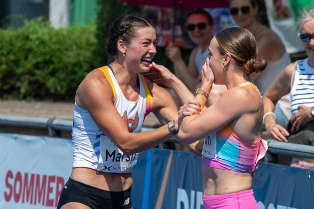 Erin Marsh (USA) und Annik Kaelin (SUI) freuen sich ueber ihre Platzierung. Stadtwerke Ratingen Mehrkampfmeeting 2026, Leichtathletik, 27. u. 28.06.2026 Stadtwerke Ratingen Mehrkampfmeeting 2026, Leichtathletik, 27. u. 28.06.2026 Ratingen *** Erin Marsh (USA) and Annik Kaelin (SUI) are pleased with their finishes at the 2026 Stadtwerke Ratingen Combined Events Meet, Track and Field, June 27 and 28, 2026. 2026 Stadtwerke Ratingen Combined Events Meet, Track and Field, June 27 and 28, 2026, Ratingen Copyright: xEibner-Pressefoto ThomasxHaeslerx EP_THR