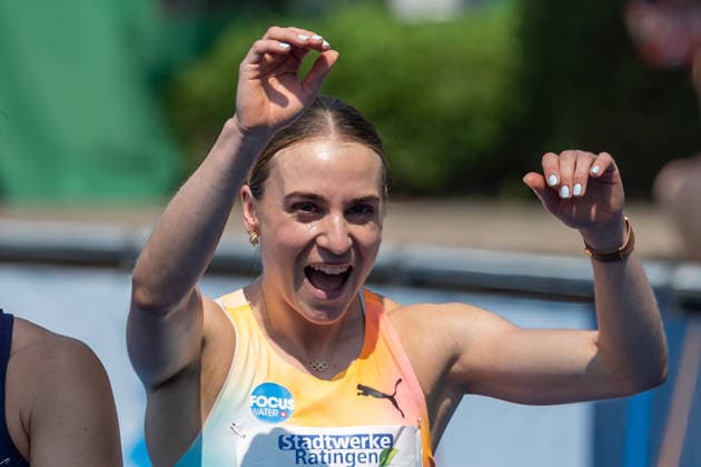 Annik Kaelin (SUI) bejubelt ihren Sieg in ihrem Lauf. Stadtwerke Ratingen Mehrkampfmeeting 2026, Leichtathletik, 27. u. 28.06.2026 Stadtwerke Ratingen Mehrkampfmeeting 2026, Leichtathletik, 27. u. 28.06.2026 Ratingen *** Annik Kaelin (SUI) celebrates her victory in her event at the 2026 Stadtwerke Ratingen Combined Events Meet, Track and Field, June 27 and 28, 2026; 2026 Stadtwerke Ratingen Combined Events Meet, Track and Field, June 27 and 28, 2026, Ratingen Copyright: xEibner-Pressefoto ThomasxHaeslerx EP_THR