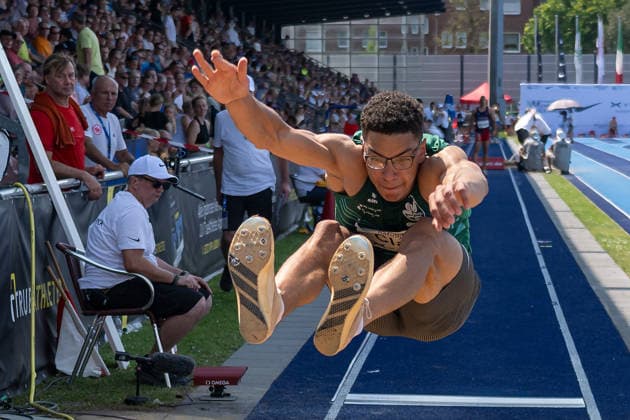 Leon Joel Clair (GER, SV Halle) im Sprung. Stadtwerke Ratingen Mehrkampfmeeting 2026, Leichtathletik, 27. u. 28.06.2026 Stadtwerke Ratingen Mehrkampfmeeting 2026, Leichtathletik, 27. u. 28.06.2026 Ratingen *** Leon Joel Clair GER, SV Halle in the Jump Event at the Stadtwerke Ratingen Combined Events Meeting 2026, Track and Field, June 27 and 28, 2026 Stadtwerke Ratingen Combined Events Meeting 2026, Track and Field, June 27 and 28, 2026, Ratingen Copyright: xEibner-Pressefoto ThomasxHaeslerx EP_THR