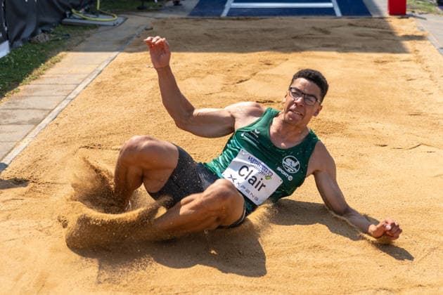 Leon Joel Clair (GER, SV Halle) bei seiner Landung. Stadtwerke Ratingen Mehrkampfmeeting 2026, Leichtathletik, 27. u. 28.06.2026 Stadtwerke Ratingen Mehrkampfmeeting 2026, Leichtathletik, 27. u. 28.06.2026 Ratingen *** Leon Joel Clair (GER), SV Halle, during his landing at the 2026 Stadtwerke Ratingen Combined Events Meeting, Track and Field, June 27 and 28, 2026; 2026 Stadtwerke Ratingen Combined Events Meeting, Track and Field, June 27 and 28, 2026, Ratingen Copyright: xEibner-Pressefoto ThomasxHaeslerx EP_THR