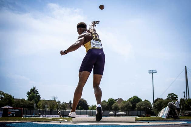RATINGEN, GERMANY - JUNE 27, 2026 : Leo Neugebauer (GER Germany) competing in the shot put of the decathlon during the Multisport Event at Stadion Ratingen on June 27, 2026 in Ratingen, Germany. Nordrhein-Westfalen Germany Copyright: xAxelxKohringx