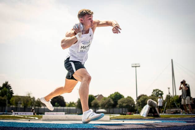 RATINGEN, GERMANY - JUNE 27, 2026 : Marcel Meyer (GER Germany) competing in the shot put of the decathlon during the Multisport Event at Stadion Ratingen on June 27, 2026 in Ratingen, Germany. Nordrhein-Westfalen Germany Copyright: xAxelxKohringx