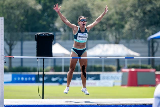 Ratingen, 27.06.2026, Leichathletik, Mehrkampf, Siebenkampf Shaina Burns (USA) jubelt über ihren erfolgreichen Versuch im Hochsprung *** Ratingen, June 27, 2026, Track and Field, Combined Events, Heptathlon: Shaina Burns of the U.S. celebrates her successful attempt in the high jump
