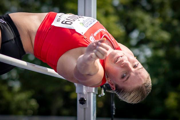 RATINGEN, GERMANY - JUNE 27, 2026 : Marie Dehning (GER Germany) competing in the heptathlon’s high jump during the Multisport Event at Stadion Ratingen on June 27, 2026 in Ratingen, Germany. Nordrhein-Westfalen Germany Copyright: xAxelxKohringx