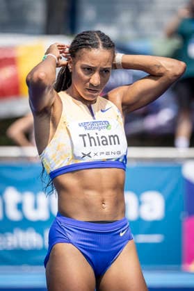 RATINGEN, GERMANY - JUNE 27, 2026 : Nafissatou Thiam (BEL Belgium) during high jump competing during the Multisport Event at Stadion Ratingen on June 27, 2026 in Ratingen, Germany. Nordrhein-Westfalen Germany Copyright: xLeahxKohringx