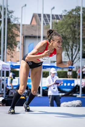 RATINGEN, GERMANY - JUNE 27, 2026 : Anna-Elisabeth Ehlers (GER Germany) during high jump competing during the Multisport Event at Stadion Ratingen on June 27, 2026 in Ratingen, Germany. Nordrhein-Westfalen Germany Copyright: xLeahxKohringx