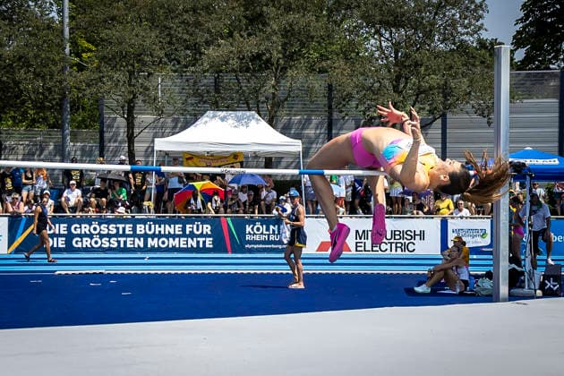 RATINGEN, GERMANY - JUNE 27, 2026 : Sandrina Sprengel (GER Germany) during high jump competing during the Multisport Event at Stadion Ratingen on June 27, 2026 in Ratingen, Germany. Nordrhein-Westfalen Germany Copyright: xLeahxKohringx