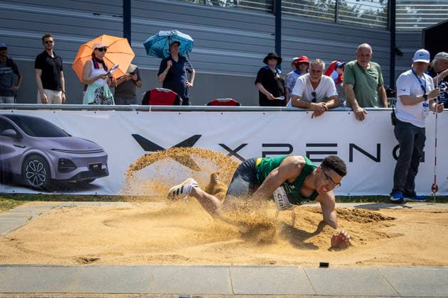 RATINGEN, GERMANY - JUNE 27, 2026 : Leon-Joel Clair (GER Germany) during long jump competing during the Multisport Event at Stadion Ratingen on June 27, 2026 in Ratingen, Germany. Nordrhein-Westfalen Germany Copyright: xLeahxKohringx