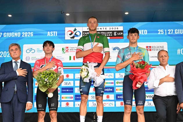 27-06-2026 Campionato Italiano; 2026, Lidl - Trek; 2026, Ukyo; 2026, Xds - Astana; Milan, Jonathan; Dati, Tommaso; Romele, Alessandro; Pella, Roberto; Dagnoni, Cordiano; Cuneo; 