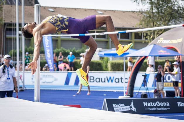 RATINGEN, GERMANY - JUNE 27, 2026 : Leo Neugebauer (GER Germany) during high jump competing during the Multisport Event at Stadion Ratingen on June 27, 2026 in Ratingen, Germany. Nordrhein-Westfalen Germany Copyright: xLeahxKohringx