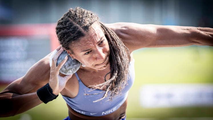 RATINGEN, GERMANY - JUNE 27, 2026 : Nafissatou Thiam (BEL Belgium) competing in the heptathlon’s shot put during the Multisport Event at Stadion Ratingen on June 27, 2026 in Ratingen, Germany. Nordrhein-Westfalen Germany Copyright: xAxelxKohringx