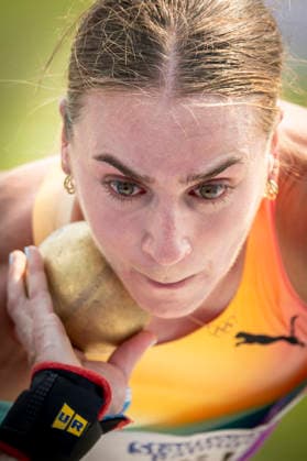 RATINGEN, GERMANY - JUNE 27, 2026 : Annik Kälin (SUI Switzerland) competing in the heptathlon’s shot put during the Multisport Event at Stadion Ratingen on June 27, 2026 in Ratingen, Germany. Nordrhein-Westfalen Germany Copyright: xAxelxKohringx