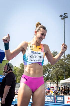 RATINGEN, GERMANY - JUNE 27, 2026 : Sandrina Sprengel (GER Germany) during shot put competing during the Multisport Event at Stadion Ratingen on June 27, 2026 in Ratingen, Germany. Nordrhein-Westfalen Germany Copyright: xLeahxKohringx