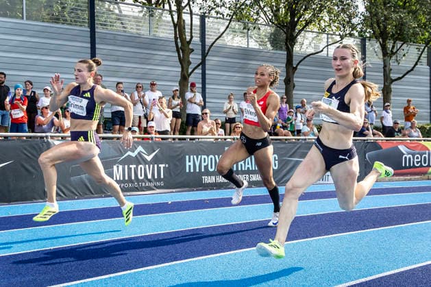 RATINGEN, GERMANY - JUNE 27, 2026 : Vanessa Grimm (GER Germany), Anna-Elisabeth Ehlers (GER Germany) and Emma Kaul (GER Germany) over 200m competing during the Multisport Event at Stadion Ratingen on June 27, 2026 in Ratingen, Germany. Nordrhein-Westfalen Germany Copyright: xLeahxKohringx