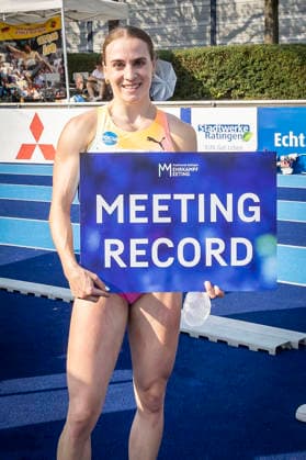 RATINGEN, GERMANY - JUNE 27, 2026 : Meeting record over 200m for Annik Kälin (SUI Switzerland) competing during the Multisport Event at Stadion Ratingen on June 27, 2026 in Ratingen, Germany. Nordrhein-Westfalen Germany Copyright: xLeahxKohringx