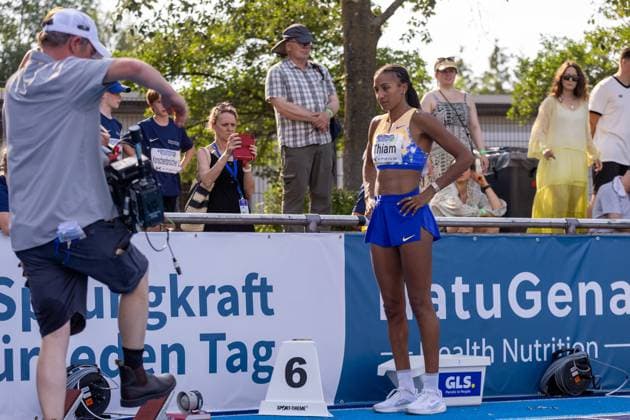 Belgian Nafissatou Nafi Thiam pictured in action during the 200m race of the women s heptathlon event at the Stadtwerke Ratingen Mehrkampf-Meeting, IAAF World Athletics Combined Events Tour, in Ratingen, Germany, on Saturday 27 June 2026. BJORNxPAREE  x179575633x