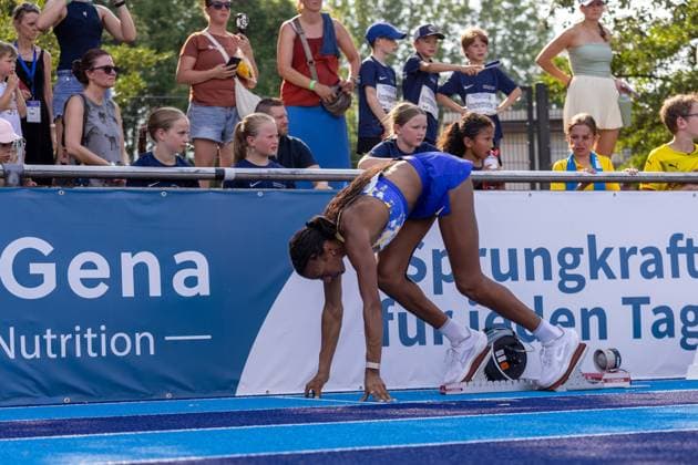 Belgian Nafissatou Nafi Thiam pictured in action during the 200m race of the women s heptathlon event at the Stadtwerke Ratingen Mehrkampf-Meeting, IAAF World Athletics Combined Events Tour, in Ratingen, Germany, on Saturday 27 June 2026. BJORNxPAREE  x179575658x