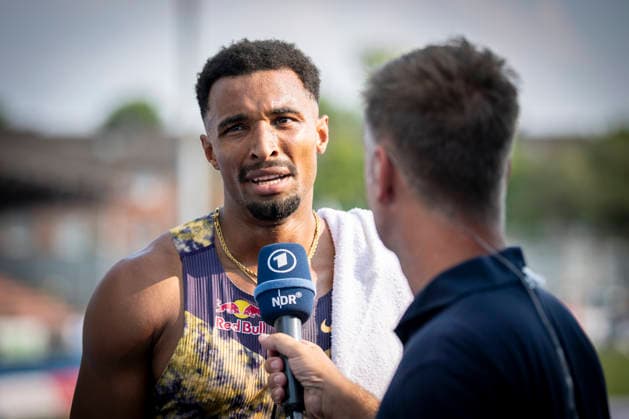 RATINGEN, GERMANY - JUNE 27, 2026 : Leo Neugebauer (GER Germany) during an interview in the Multisport Event at Stadion Ratingen on June 27, 2026 in Ratingen, Germany. Nordrhein-Westfalen Germany Copyright: xAxelxKohringx