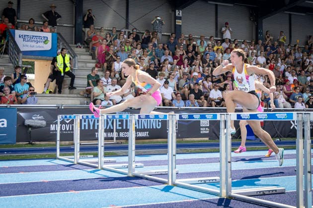 RATINGEN, GERMANY - JUNE 27, 2026 : Annik Kälin (SUI Switzerland) over 100m hurdles competing during the Multisport Event at Stadion Ratingen on June 27, 2026 in Ratingen, Germany. Nordrhein-Westfalen Germany Copyright: xLeahxKohringx