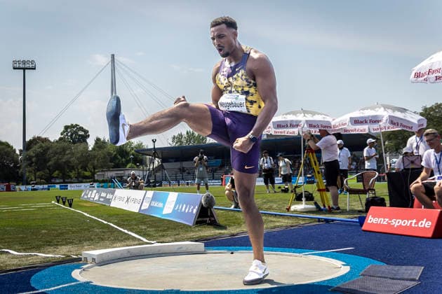 RATINGEN, GERMANY - JUNE 27, 2026 : Leo Neugebauer (GER Germany) competing in the shot put during the Multisport Event at Stadion Ratingen on June 27, 2026 in Ratingen, Germany. Nordrhein-Westfalen Germany Copyright: xLeahxKohringx