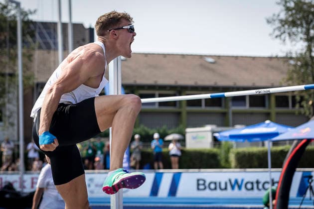 RATINGEN, GERMANY - JUNE 27, 2026 : Marcel Meyer (GER Germany) competing in the high jump during the Multisport Event at Stadion Ratingen on June 27, 2026 in Ratingen, Germany. Nordrhein-Westfalen Germany Copyright: xLeahxKohringx