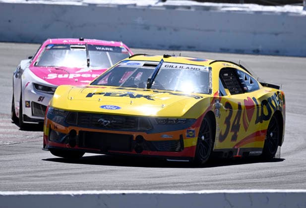 SONOMA, CA - JUNE 27: Todd Gilliland ( 34 Front Row Motorsports Love s Travel Stops PEAK Ford) races through turn 11 during practice for the NASCAR, Motorsport, USA Cup Series Toyota Save Mart 350 on June 27, 2026, at Sonoma Raceway in Sonoma, CA. (Photo by Will Lester Icon Sportswire) AUTO: JUN 27 NASCAR Cup Series Toyota Save Mart 350 EDITORIAL USE ONLY Icon26062711003