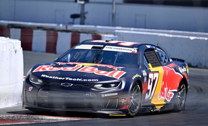 SONOMA, CA - JUNE 27: Shane Van Gisbergen ( 97 Trackhouse Racing Red Bull Chevrolet) races through turn 11 during practice for the NASCAR, Motorsport, USA Cup Series Toyota Save Mart 350 on June 27, 2026, at Sonoma Raceway in Sonoma, CA. (Photo by Will Lester Icon Sportswire) AUTO: JUN 27 NASCAR Cup Series Toyota Save Mart 350 EDITORIAL USE ONLY Icon26062711534