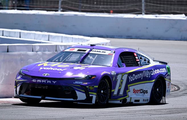 SONOMA, CA - JUNE 27: Denny Hamlin ( 11 Joe Gibbs Racing Yahoo! Toyota) races through turn 11 during practice for the NASCAR, Motorsport, USA Cup Series Toyota Save Mart 350 on June 27, 2026, at Sonoma Raceway in Sonoma, CA. (Photo by Will Lester Icon Sportswire) AUTO: JUN 27 NASCAR Cup Series Toyota Save Mart 350 EDITORIAL USE ONLY Icon26062711569