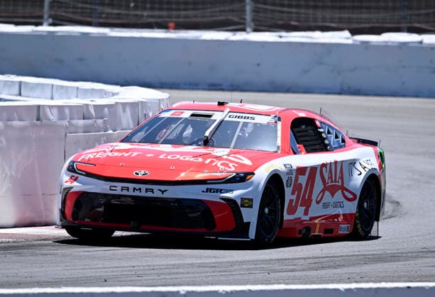 SONOMA, CA - JUNE 27: Ty Gibbs ( 54 Joe Gibbs Racing Saia Freight + Logistics Toyota) races through turn 11 during practice for the NASCAR, Motorsport, USA Cup Series Toyota Save Mart 350 on June 27, 2026, at Sonoma Raceway in Sonoma, CA. (Photo by Will Lester Icon Sportswire) AUTO: JUN 27 NASCAR Cup Series Toyota Save Mart 350 EDITORIAL USE ONLY Icon26062711582