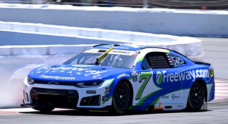 SONOMA, CA - JUNE 27: Daniel Suarez ( 7 Spire Motorsports Freeway Insurance Chevrolet) races through turn 11 during practice for the NASCAR, Motorsport, USA Cup Series Toyota Save Mart 350 on June 27, 2026, at Sonoma Raceway in Sonoma, CA. (Photo by Will Lester Icon Sportswire) AUTO: JUN 27 NASCAR Cup Series Toyota Save Mart 350 EDITORIAL USE ONLY Icon26062711688
