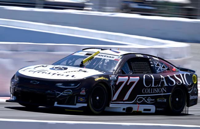 SONOMA, CA - JUNE 27: Carson Hocevar ( 77 Spire Motorsports Classic Collision Chevrolet) races through turn 11 during practice for the NASCAR, Motorsport, USA Cup Series Toyota Save Mart 350 on June 27, 2026, at Sonoma Raceway in Sonoma, CA. (Photo by Will Lester Icon Sportswire) AUTO: JUN 27 NASCAR Cup Series Toyota Save Mart 350 EDITORIAL USE ONLY Icon26062711748