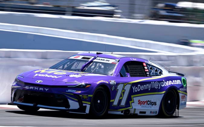 SONOMA, CA - JUNE 27: Denny Hamlin ( 11 Joe Gibbs Racing Yahoo! Toyota) races through turn 11 during practice for the NASCAR, Motorsport, USA Cup Series Toyota Save Mart 350 on June 27, 2026, at Sonoma Raceway in Sonoma, CA. (Photo by Will Lester Icon Sportswire) AUTO: JUN 27 NASCAR Cup Series Toyota Save Mart 350 EDITORIAL USE ONLY Icon26062711760