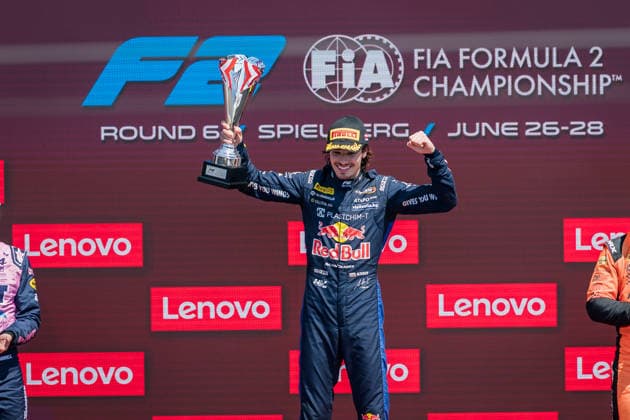 MOTORSPORTS, FORMULA 1 - GP of Austria 2026 SPIELBERG,AUSTRIA,28.JUN.26 - MOTORSPORTS, FORMULA 1 - Grand Prix of Austria, Red Bull Ring, FIA Formula 2. Image shows Nikola Tsolov (BUL Campos Racing). Keywords: trophy.  GEPAxpictures xMatthiasxTrinkl