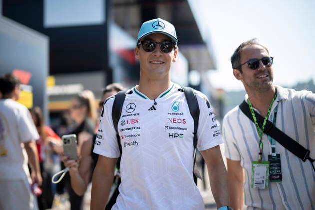 Formula 1 Austrian Grand Prix 2026 - Pilots at the Paddock 63 George Russell (Mercedes) inside the Paddock before the race of the Formula 1 Austrian Grand Prix 2026 at Red Bull Ring in Spielberg, Austria on June 28, 2026.Photo by Eliot Blondet ABACAPRESS.COM Spielberg Austria Austria  Copyright: xBlondetxEliot ABACAx