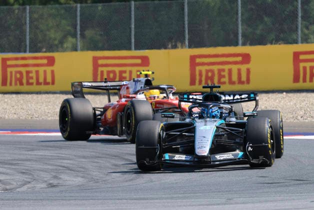 MOTORSPORTS, FORMULA 1 - GP of Austria 2026 SPIELBERG,AUSTRIA,28.JUN.26 - MOTORSPORTS, FORMULA 1 - Grand Prix of Austria, Red Bull Ring. Image shows George Russell (GBR Mercedes) and Lewis Hamilton (GBR Ferrari) .  GEPAxpictures xMarioxBuehner-Wei