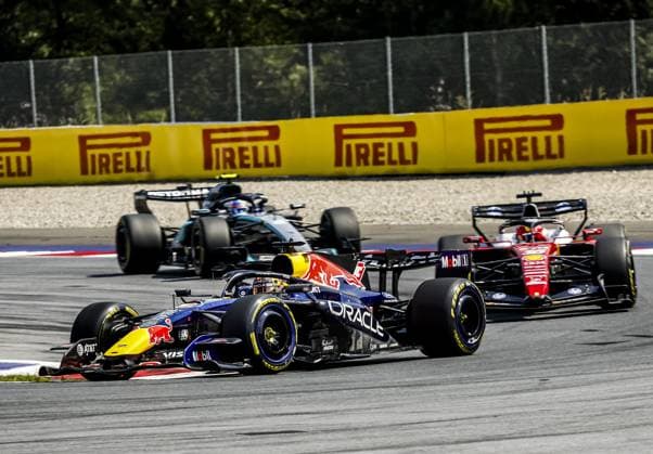 SPIELBERG - Max Verstappen (Red Bull Racing) with Charles Leclerc (Ferrari) behind him at the Red Bull Ring race track during the Austrian Grand Prix. SEM VAN DER WAL ANP xVIxANPxSportx xxANPxIVx 562268302 originalFilename: 562268302.jpg