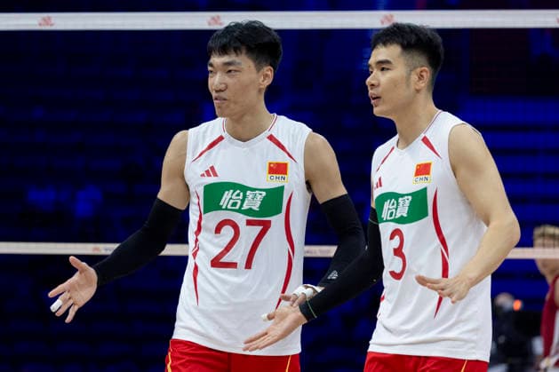 VNL China - Germany 28.06.2026 volleyball, Gliwice , Arena Pre Zero , Mens Volleyball Nations League 2026 FIVB VNL (siatkowka, Liga Narodow, Chiny - Niemcy ), game , match China - Germany image shows: Zhihong Xue (L) Hebin Wang (R) photo Katarzyna Plewczynska Fotostyk Copyright: xKatarzynaxPlewczynskax 20260628KAPL5978