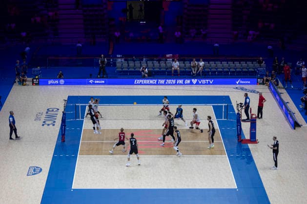 VNL China - Germany 28.06.2026 volleyball, Gliwice , Arena Pre Zero , Mens Volleyball Nations League 2026 FIVB VNL (siatkowka, Liga Narodow, Chiny - Niemcy ), game , match China - Germany image shows: team Germany and China, field, illustration photo photo Katarzyna Plewczynska Fotostyk Copyright: xKatarzynaxPlewczynskax 20260628KAPL5556