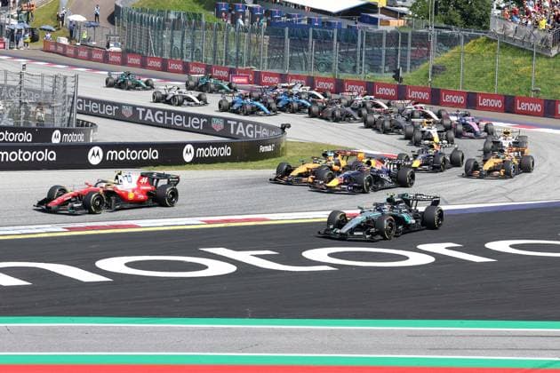 Start, Lewis Hamilton (Scuderia Ferrari HP 44), Kimi Antonelli (Mercedes-AMG Petronas 12), Max Verstappen (Oracle Red Bull Racing 3), Lando Norris (McLaren Formula 1 Team 1), Oscar Piastri (McLaren Formula 1 Team 81), Rennen, Grosser Preis von Oesterreich, Motorsport, Herren, Formel 1, 28.06.2026 Spielberg Steiermark Oesterreich *** Start, Lewis Hamilton, Scuderia Ferrari, 44, Kimi Antonelli, Mercedes AMG Petronas, 12, Max Verstappen, Oracle Red Bull Racing 3, Lando Norris, McLaren Formula 1 Team 1, Oscar Piastri, McLaren Formula 1 Team 81, Race, Austrian Grand Prix, Motorsports, Men, Formula 1, June 28, 2026, Spielberg, Styria, Austria Copyright: xkolbert-press ChristianxKolbertx